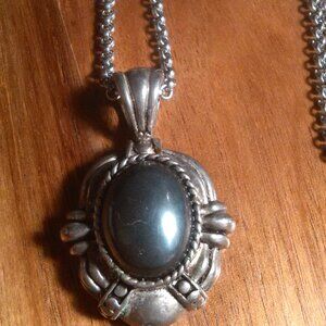 Fancy Hematite Silvertone Pendant Stainless Steel Necklace